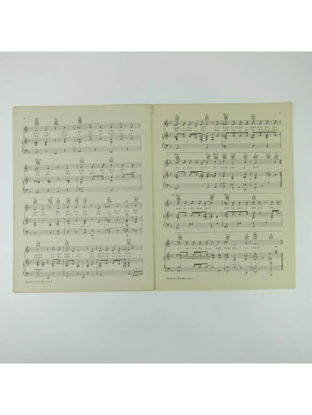 Sheet Music Thanks For The Memory The Big Broadcast of 1938 Shirley Ross Vintage